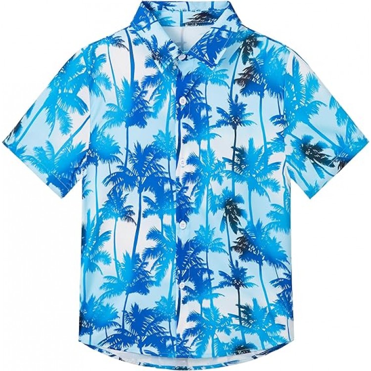 H01 Boys Hawaiian Shirt Tropical Short Sleeve Cool Cute Casual Button Down Tops for Youth Kids Toddler Summer Beach